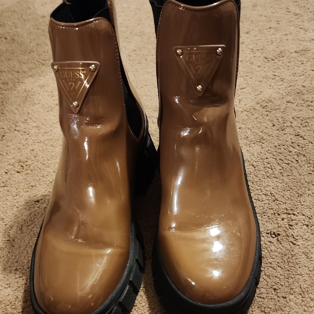 Guess Brown Ankle Boots with Modern Glossy Design